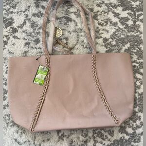 Badgley Mischka Taupe Decorative Chain Tote. NWT
